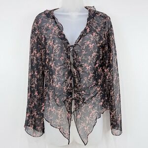 VTG Y2K Vision Apparel Fairy Grunge Whimsigoth Top Womens S 100% Silk Beaded